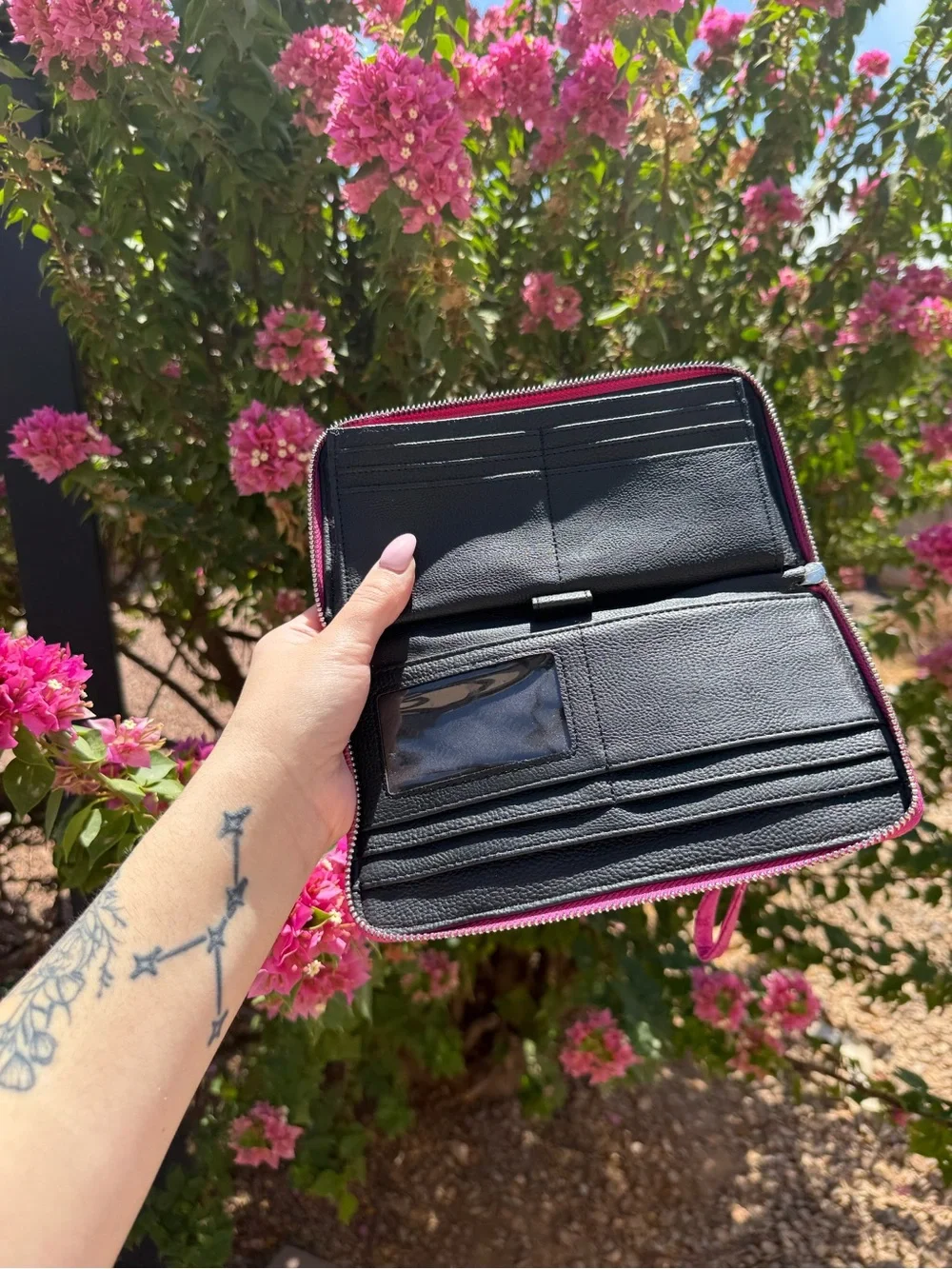 Steve Madden Pink Zip-Around Wallet with Gold Bar